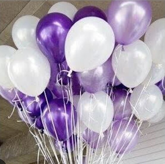 30 ADET METALİK MOR LİLA BEYAZ BALON, Helyumla Uçan Balon
