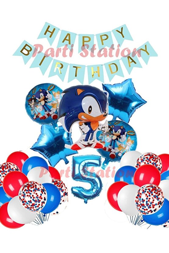 Sonic Tilki Konsept 5 Yaş Balon Set Sonic Doğum Günü Lacivert Balon Set
