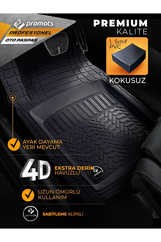Audi Q2 Tüm Modellere Uyumlu Oto Paspas 4d Profesyonel (siyah)
