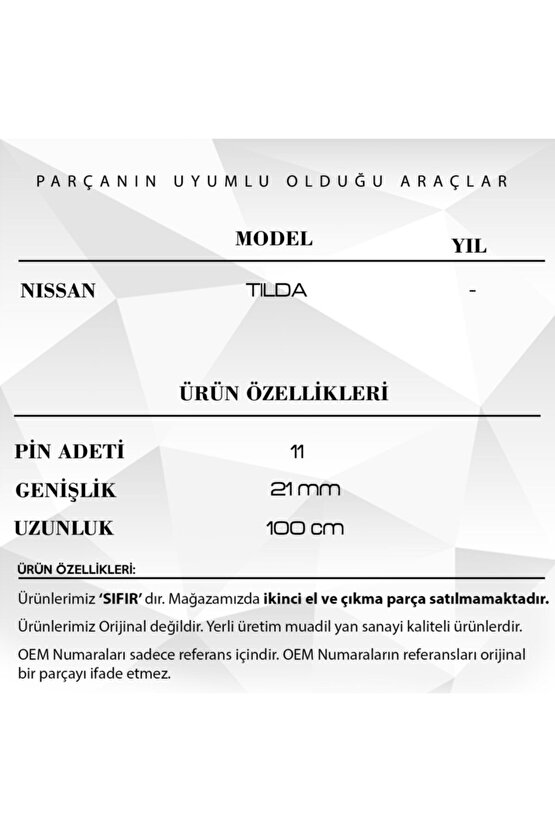 Nissan Tilda Için Airbag Şerit Kablosu 11 Pin - 100 Cm Airbag Sargısı (metrelik)