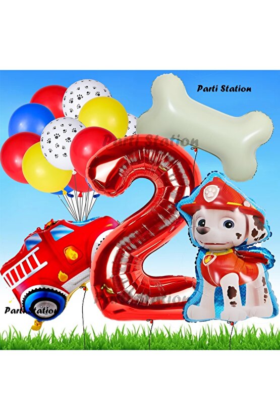 Paw Patrol Marshall İtfaiyeci Köpek Konsept 2 Yaş Doğum Günü Parti Balon Set Paw Patrol Kemik Balon