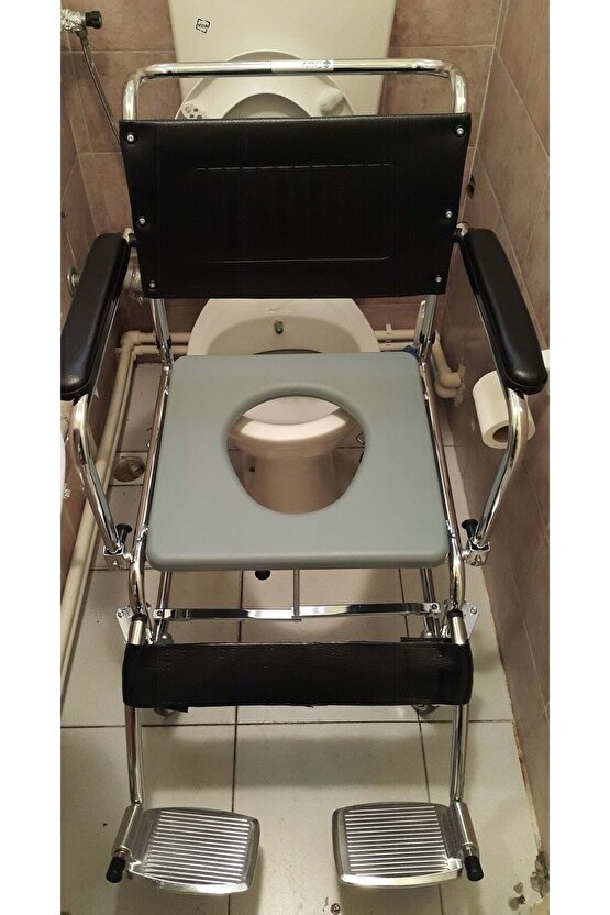 Tekerlekli Tuvalet Ve Banyo Sandalyesi Klozete Uyumlu Hasta Tuvaleti