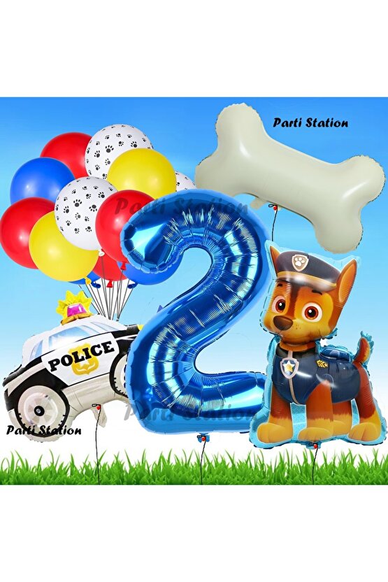 Paw Patrol Chase Polis Köpek Konsept 2 Yaş Doğum Günü Parti Balon Set Paw Patrol Kemik Balon Set
