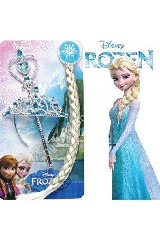 Frozen Elsa Peruğu Seti Elsa Peruk Saç + Taç + Asa