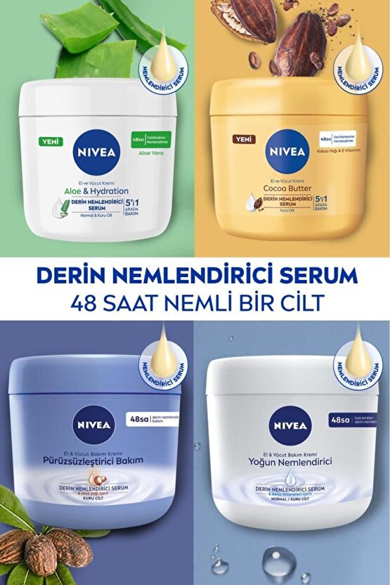 Aloe Vera 5i 1 Arada El Ve Vücut Kremi 400ml, 48 Saat Nemlendirici Serum, Normal Ve Kuru Ciltler