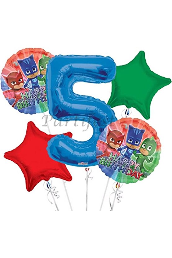 Pjmasks 5 Yaş Balon Set Pijamaskeliler Folyo Balon Set Konsept Doğum Günü Set Yaş Balon