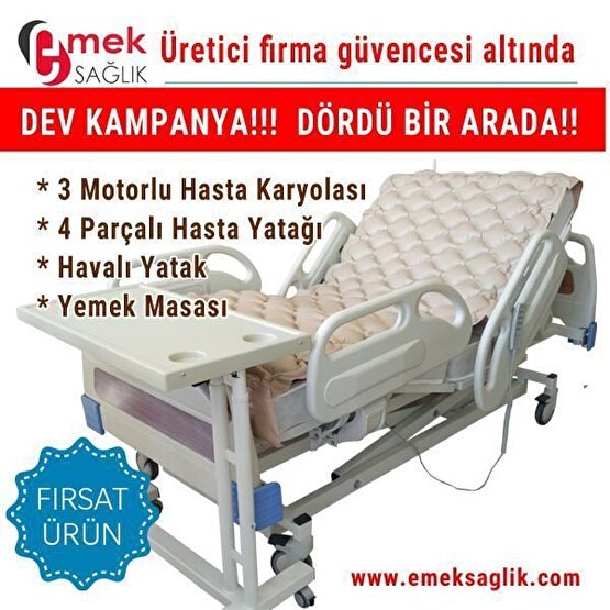 3 Üç Motorlu Full Abs Hasta Yatağı Karyola