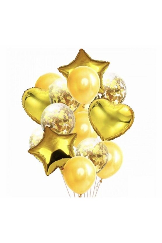 Konfetili Gold Balon Set Parti Seti Doğum Günü Seti