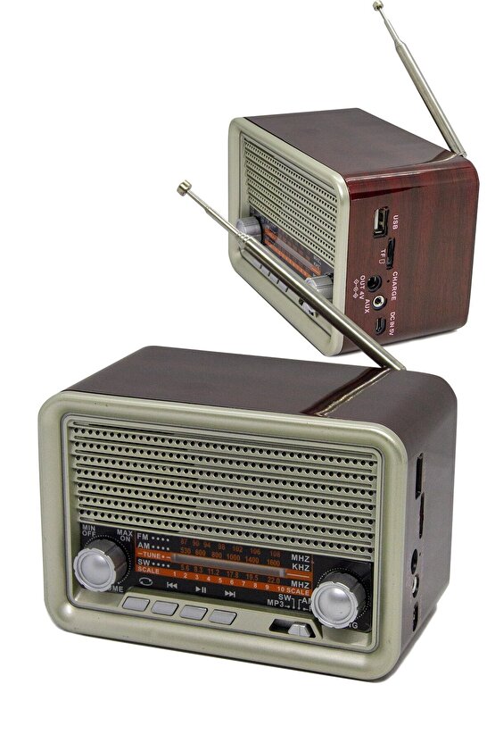 Nostalji Radyo Şarjlı Fm Radyo Bluetooth Hoparlör Usb Aux