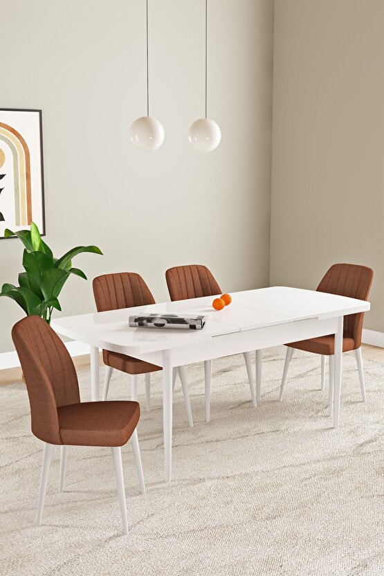 Elis Beyaz 80x132 Açılabilir Mutfak Masası Takımı 4 Adet Sandalye