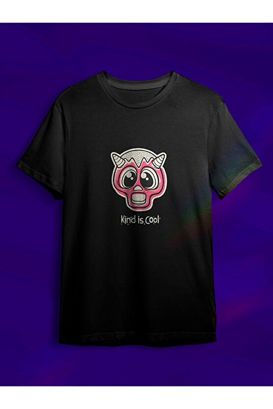 Pink Baskılı Tasarım Siyah Basic Tshirt