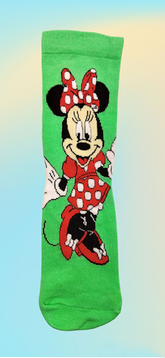 3lü Minnie Mouse Desenli Renkli Çorap