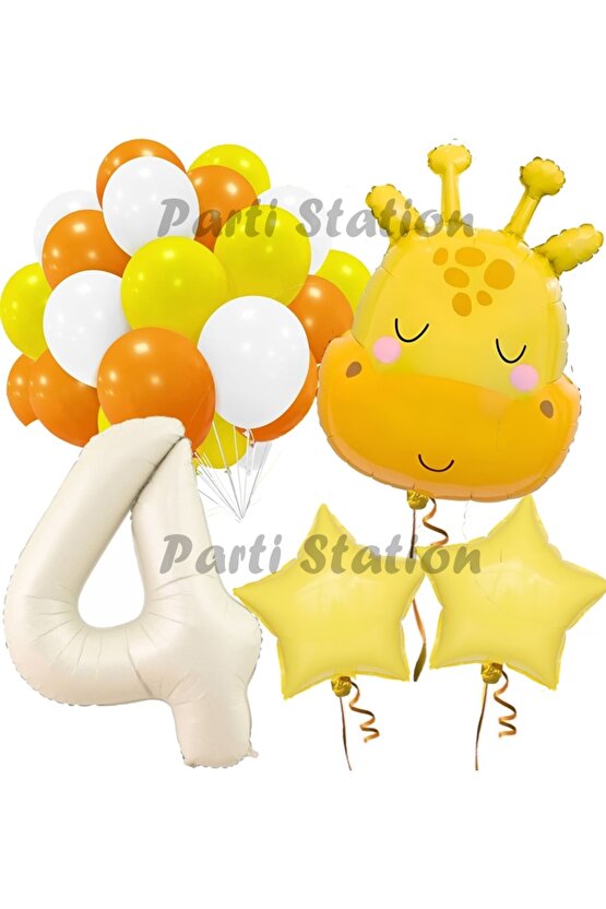 Safari Sevimli Zürafa Tema 4 Yaş Balon Set Safari Konsept Zürafa Parti Doğum Günü Balon Set