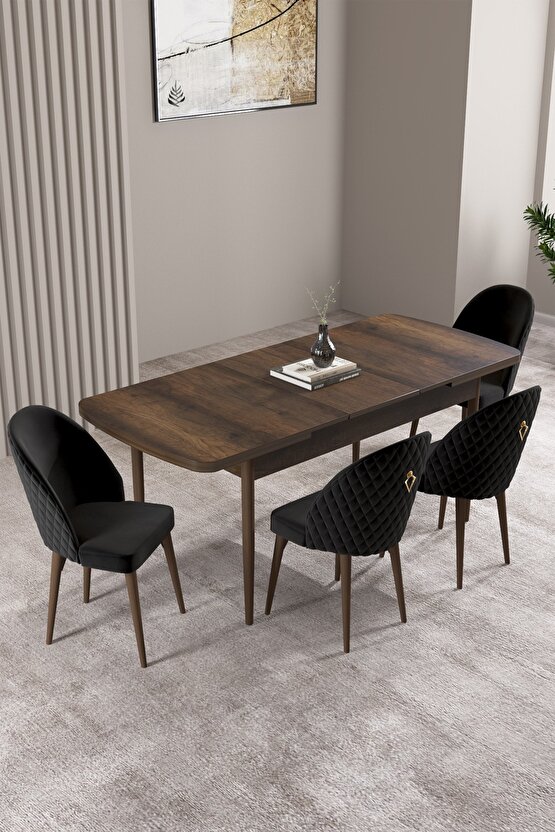 Milas Barok Desen 80x132 Mdf Açılabilir Mutfak Masası Takımı 4 Adet Sandalye