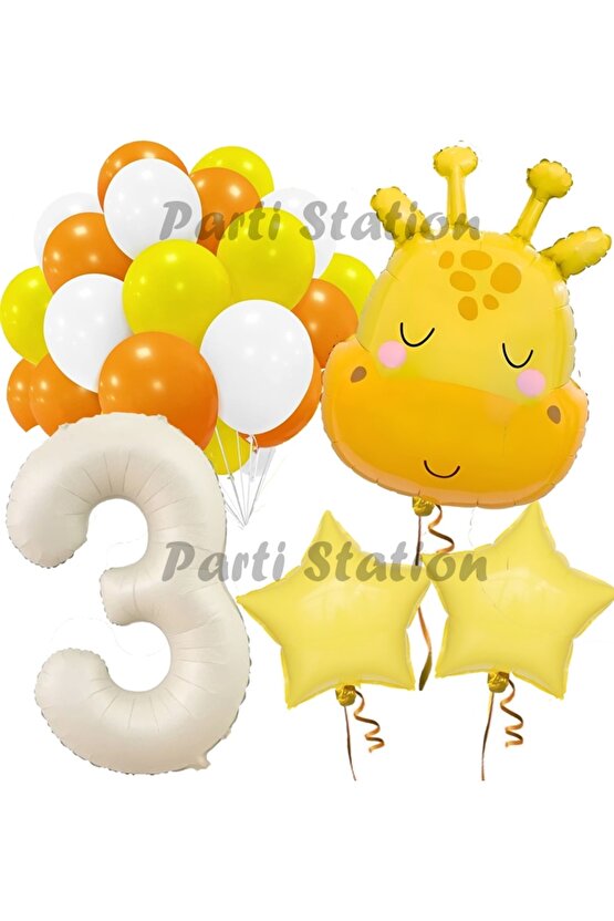 Safari Sevimli Zürafa Tema 3 Yaş Balon Set Safari Konsept Zürafa Parti Doğum Günü Balon Set