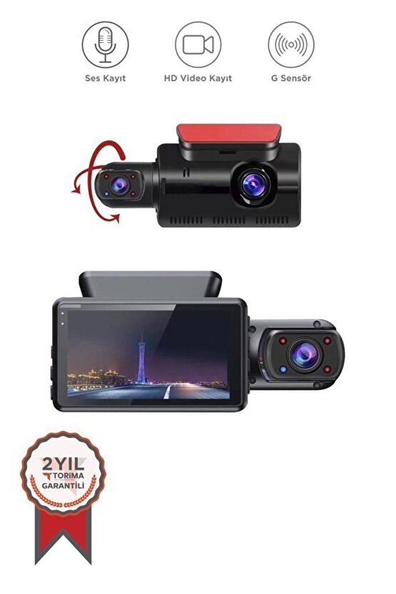 Ta-03 Siyah 1296p Araç Içi 2 Kameralı Lcd Ekranlı Gece Görüşlü , G-sensörlü Kamera