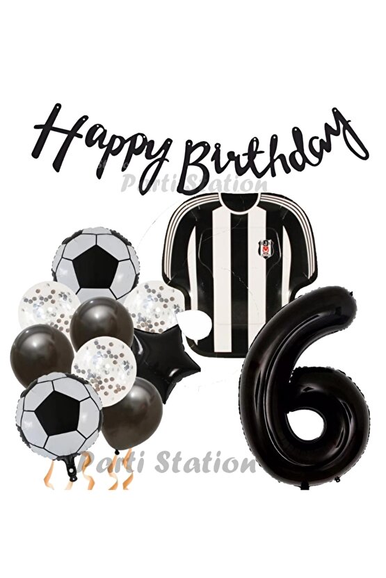 Siyah Beyaz Balon Set Siyah Beyaz 6 Yaş Balon Set Futbol Balon Set Doğum Günü Balon Set