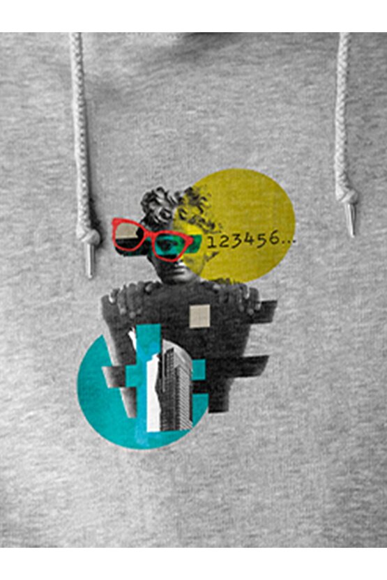 Sanat Baskılı Tasarım 2 İplik Şardonlu Siyah Hoodie Sweatshirt