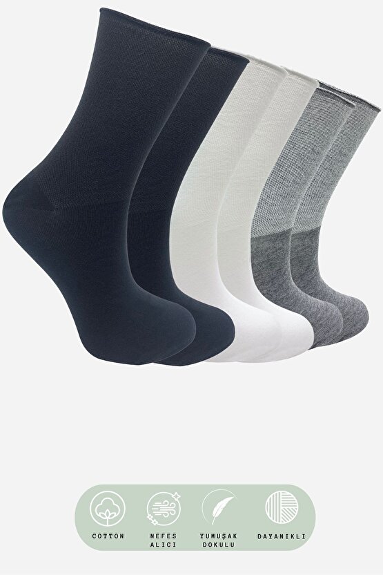 Coton Dikişsiz Lastiksiz  Roll-top Yazlık Sıkmayan  3lü Paket  Uzun Kadın Çorap Seti
