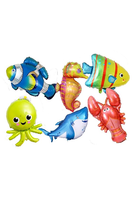 Büyük Boy Balonlu Okyanus Hayvanları 3 Yaş Doğum Günü Balon Set Deniz Canlıları Balon Set