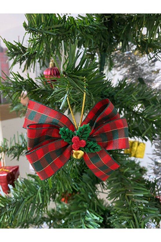 5li Ekose Çan Ve Kokina Detaylı Fiyonk Seti Yılbaşı Çam Ağacı Süsü Yeni Yıl Christmas