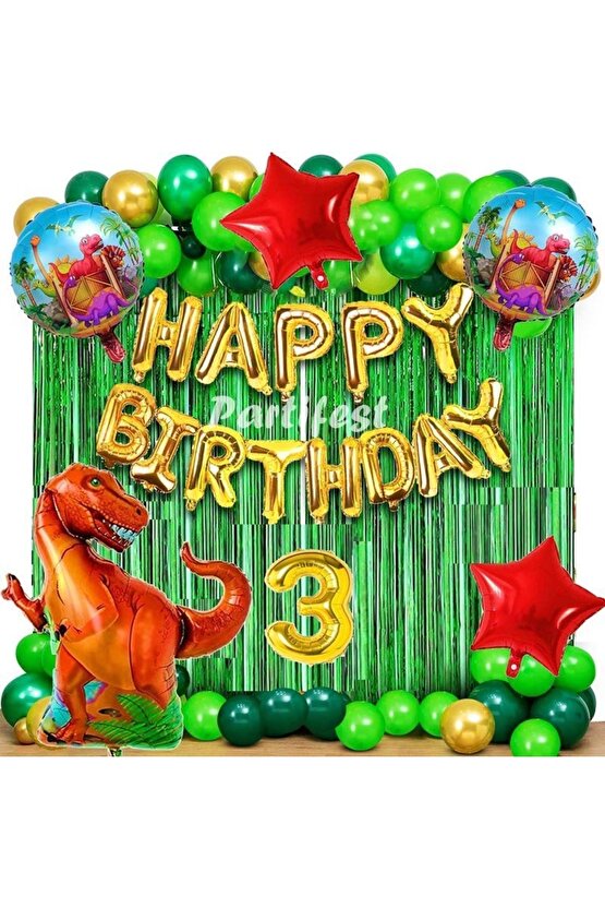 Dinazor 3 Yaş Balon Seti Dinosaur Konsept Helyum Balon Set Şimşek Dinazor Doğum Günü Set