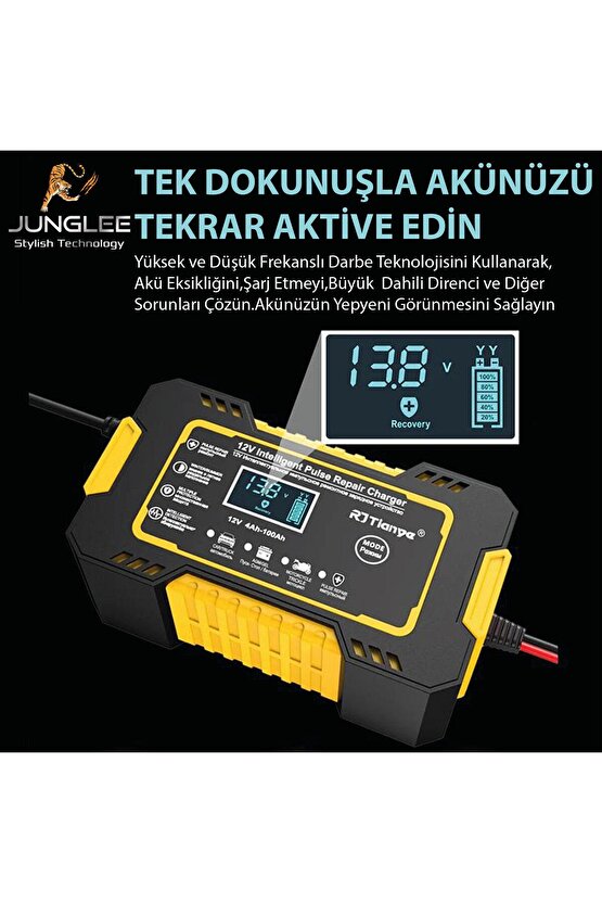 12V 6A Tam Otomatik Akü Şarj Aleti Dijital LCD ekran Araba Motosiklet Akülü Araç Şarj Cihazı 4-100Ah