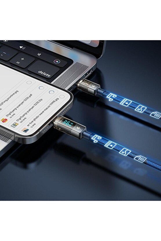 CA-3600 Type-C To Lightning Dijital Ekranlı iPhone Şarj & Data Kablosu 1.2m - Siyah