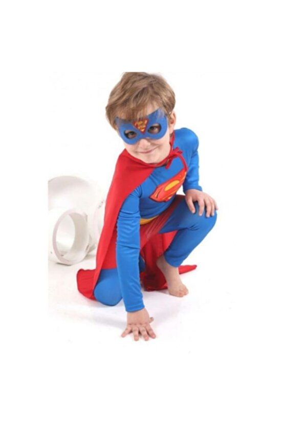 Superman Kostümü Maskeli Pelerinli Basic Kostüm