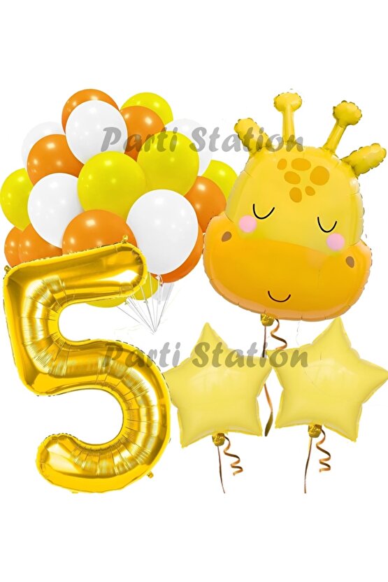 Sevimli Zürafa Konsept 5 Yaş Balon Set Safari Tema Zürafa Parti Doğum Günü Balon Set