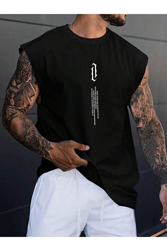 erkek kolsuz oversize bol kalıp baskılı oversize tshirt