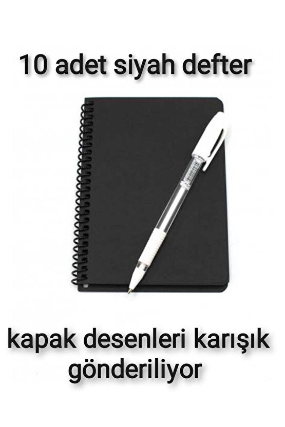 10lu Siyah Defter Ve 10 Adet Beyaz Kalem