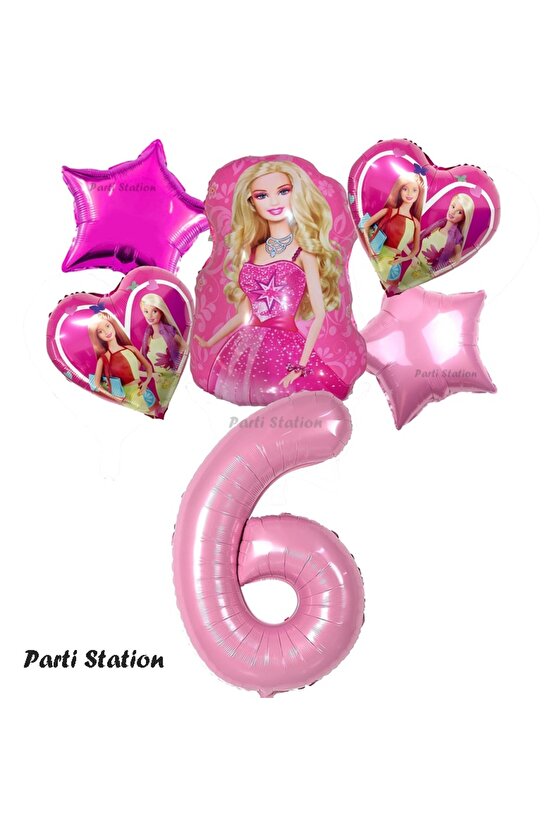 Barbie Folyo Balon Set Barbie Kalp Pembe 6 Yaş Balon Set Barbie Konsept Doğum Günü Set Yaş Balon Set
