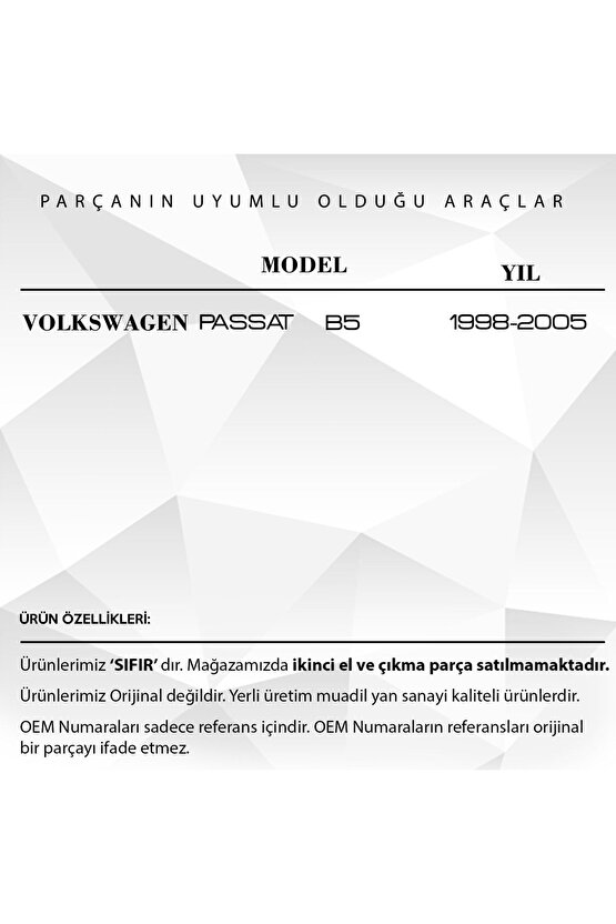 Volkswagen Passat B5 1998-2005 Için Cam Düğme Alt Braketi