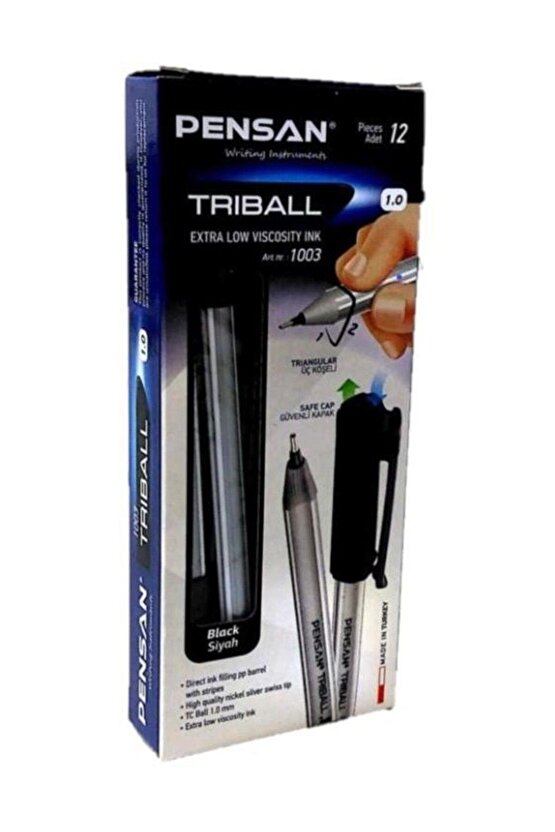 Tükenmez Kalem Triball 1.0 Mm Bilye Uç Siyah 12 Li 1003 - 12li Paket