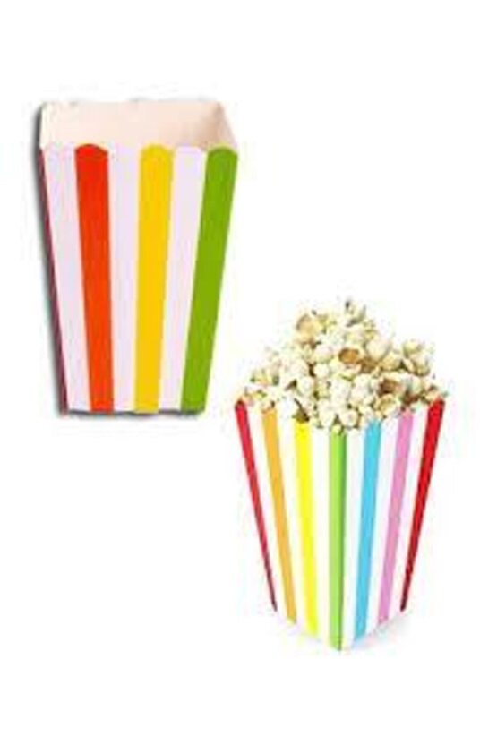 Rengarenk Çizgili Gökkuşağı Karton Popcorn Mısır Cips Kutusu 8 Adet