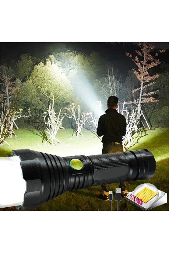 40 LED Yüksek Güç Aydınlatma Yürüyüş Projektör Taktik El Feneri USB Şarj Edilebilir Kamp El Feneri