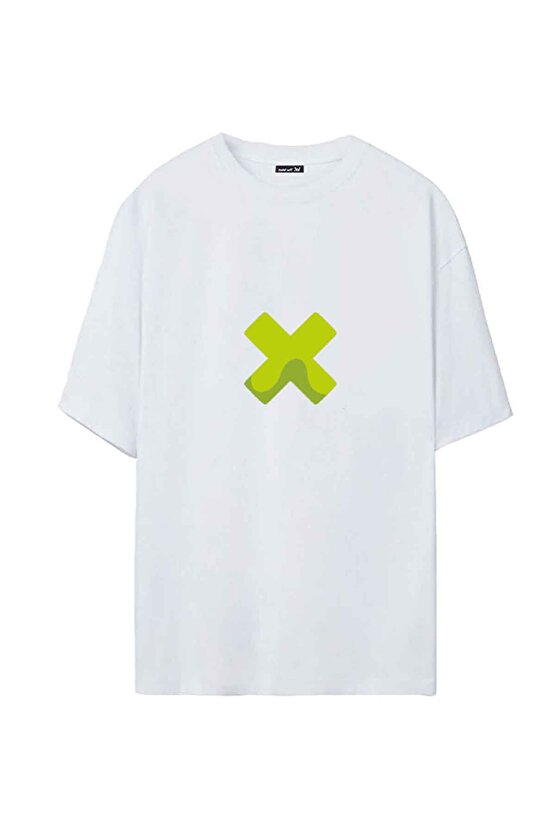 X Baskılı Tasarım Oversize Beyaz Tshirt
