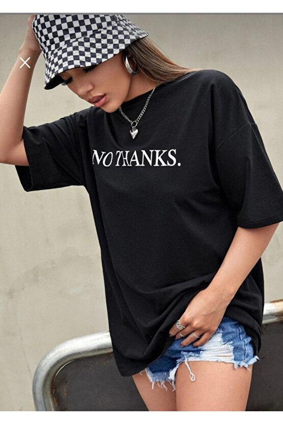 Unisex Oversize Siyah Nothanks Tshirt