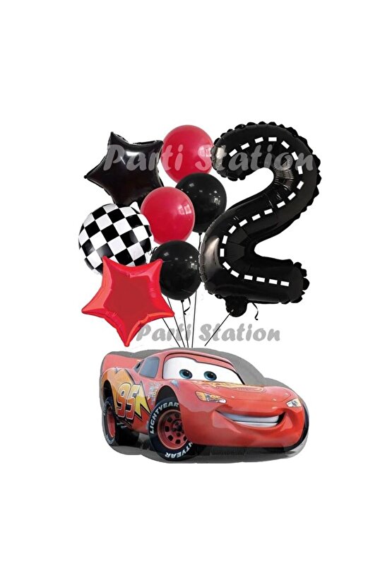 Cars Şimşek Mcqueen Yarış Arabası Konsept 2 Yaş Balon Set Cars Arabalar Doğum Günü Balon Set