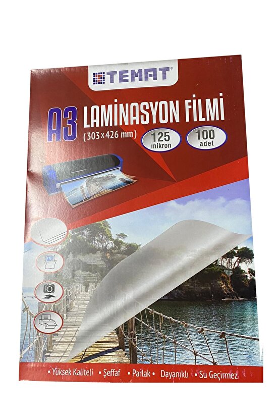 A3 Laminasyon Filmi Pvc 125 Micron 100 Lü Paket
