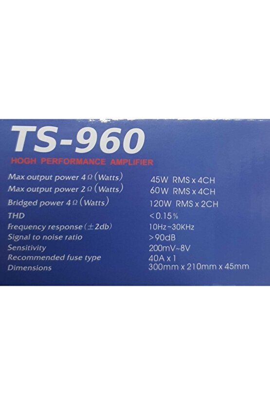 Ts-960 Oto Anfi 3000wattws Max.power Hogh Performance Amplifier 2 Kanal Araba Anfisi