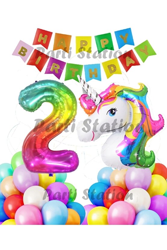 Unicorn Konsept 1 Yaş Balon Set Unicorn Renkli Tek Boynuzlu At Doğum Günü Balon Set