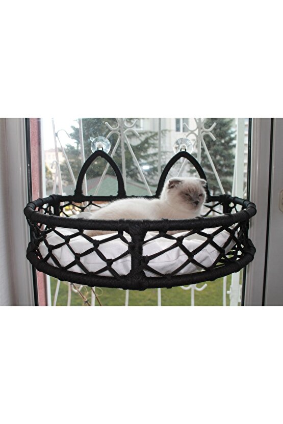 Cedric Kedi Cam Yatağı & Cam Askılı Vantuzlu Kedi Yatağı Siyah