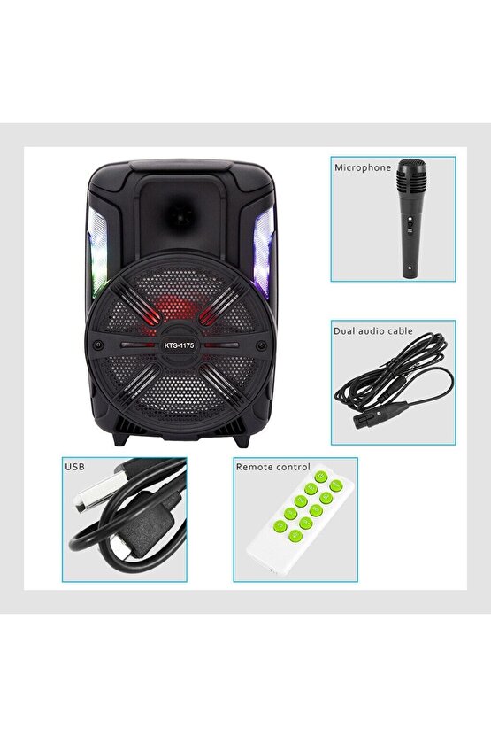 Karaoke Mikrofonlu Bluetooth Hoparlör Led Işıklı Fm Radyolu Taşınabilir Kablosuz Speaker