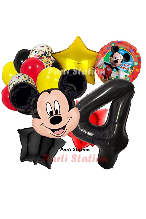 Mickey Mouse 4 Yaş Doğum Günü Parti Balon Seti Fare Mickey Mouse Konsept Balon Seti
