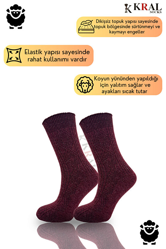 Çorap (5 ÇİFT) Kışlık Yün Çorap Lambswool (ÖZEL KUZU YÜNLÜ) Kadınlar Için Termal Özellikli