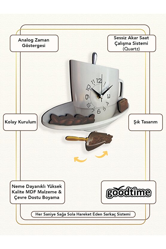 Dekoratif Sallanır Sarkaçlı Kahve Fincanı Duvar Saati
