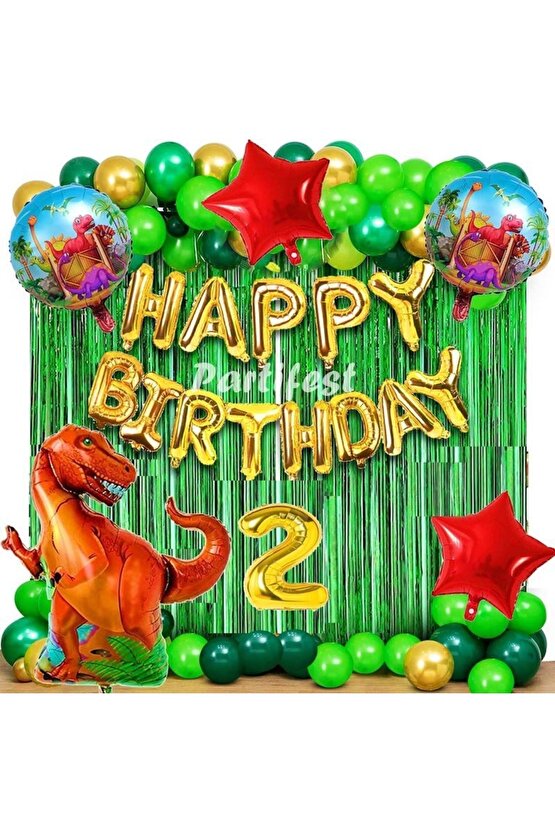 Dinazor 2 Yaş Balon Seti Dinosaur Konsept Helyum Balon Set Şimşek Dinazor Doğum Günü Set