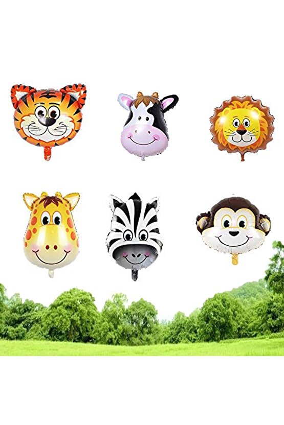 Safari Hayvanlar 6 Yaş Balon Set Safari Konsept Folyo Helyum Balon Set Safari Konsept Doğum Günü Set